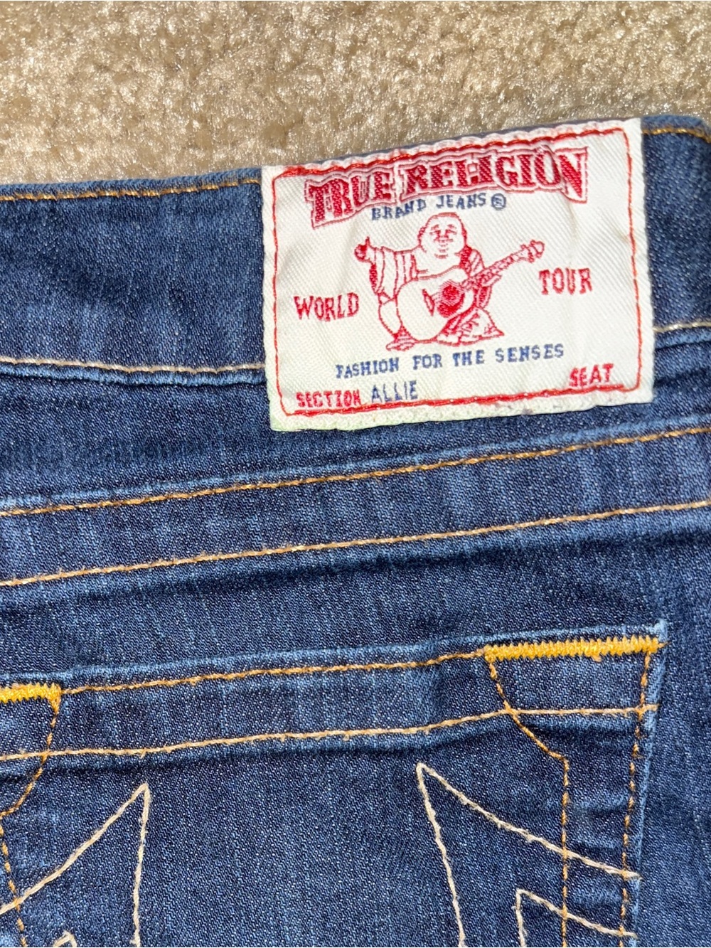 True Religion Jeans in Mid Blue with Gold Stitching - Picture 4 of 7